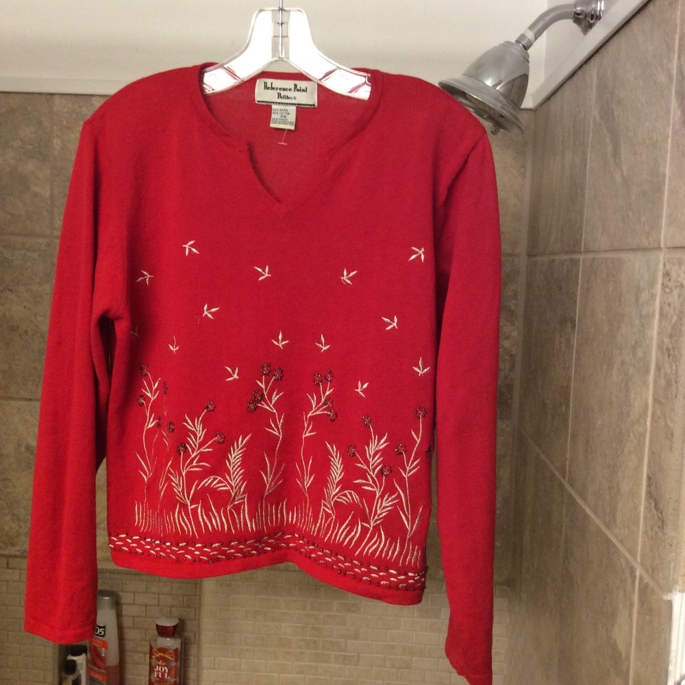 Reference Point Petites Red Embellished Sweater PM